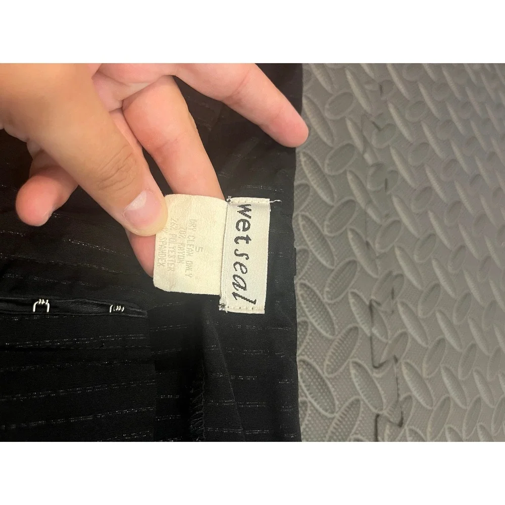 Wet Seal Pinstripe Flare Pants Womens 5 Black Hook Eye Closure Y2K Vintage